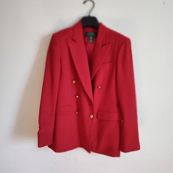 Ladies Petite SZ 4P Lauren Ralph Lauren Red Double-Breasted Jacket - Picture 1 of 3